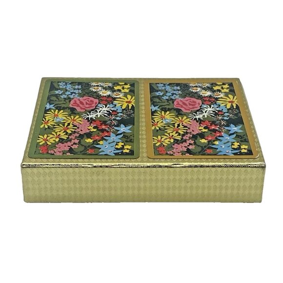 Vintage Crown Plastic Coated Playing Cards Double Deck Floral W/ Case Retro USA - Picture 4 of 16